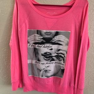 Hot pink high roller crew neck